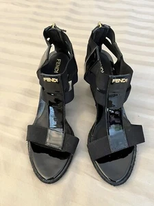 Authentic Fendi Patent Leather T-Strap Wedge Sandals shoes - Picture 1 of 8