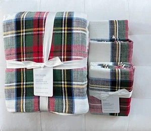 Pottery Barn STEWART TARTAN PLAID Duvet King Cali King & 3 Euro Shams Ivory NWT - Picture 1 of 2