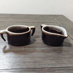 Crema de gres esmaltado por goteo marrón Pfaltzgraff de colección y azucarero abierto #24 (SH) - Imagen 1 de 17