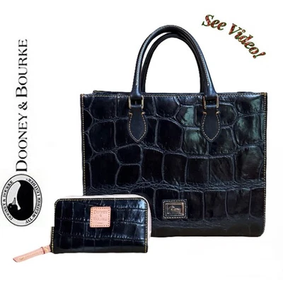 🦆🎁Cartera Dooney & Bourke Janine de cuero con relieve de cocodrilo negra usada en excelente estado🎁🦆 Foto 1 de 4