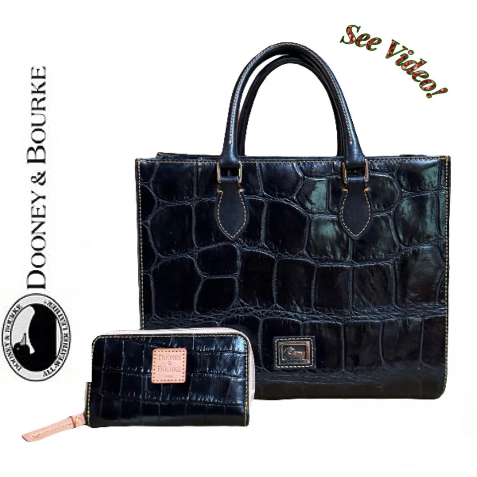 🦆🎁Cartera Dooney & Bourke Janine de cuero con relieve de cocodrilo negra usada en excelente estado🎁🦆 Foto 1 de 4