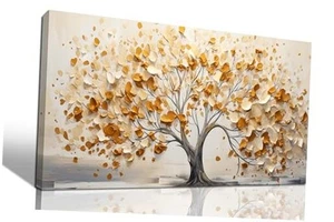 Tree of Life Pictures for Living Room Canvas Wall 20W" x 40L" Yellow and White - Picture 1 of 8