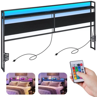 Headboard for King Size Bed, Backboard with Outlets, USB Port, LED Light, Hea... - Image 1 of 4