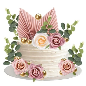 22 Pack Rose Artificial Flower Leaves, Cake Decorations Gold Balloon Cake Topper - Picture 1 of 7