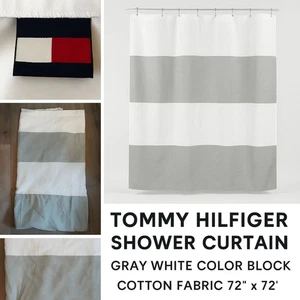 Tommy Hilfiger Coastal Duschvorhang Grau Weiß Color Block Streifen Baumwolle - Bild 1 von 4