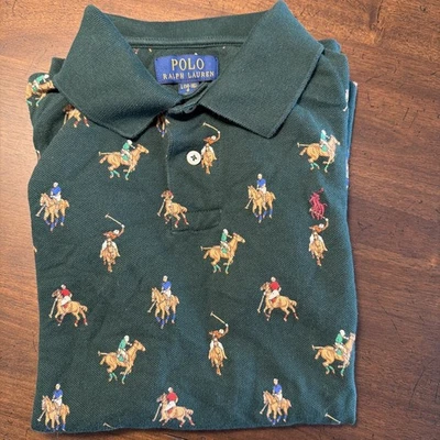 Polo Ralph Lauren Boys Green All Over Pony Pattern Polo Shirt Large 14-16 - Image 1 of 4