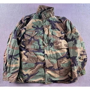 Vintage US Military Army Cold Weather Field Woodland Camo Jacket M65 Mens Large - Picture 1 of 8