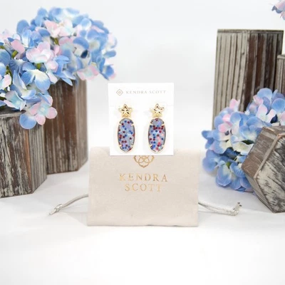 Kendra Scott Elle Gold Star Red Blue Iridescent Mother of Pearl Earrings NWT - Изображение 1 из 4