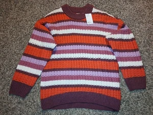 Suéter SO® Slouchy Cuello Redondo - Rayas Rosa y Rojo. Talla grande. - Imagen 1 de 6