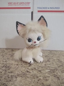 Vintage Brinn's Furry Anthropomorphic Ceramic Cat Kitten Figurine Big Eyes 50s - Picture 1 of 9