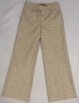 Pantalones para mujer Banana Republic talla 0 beige a cuadros mezcla de poli acampanados Business City Foto 1 de 4