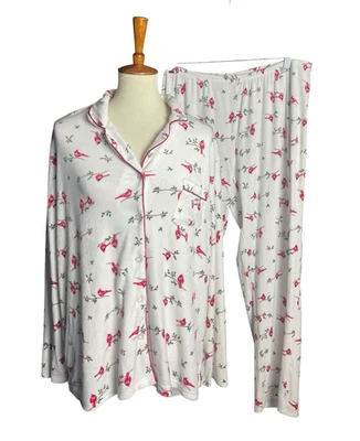 Laura Ashley Pajama Set Size XL White Red Cardinal Pattern Holiday Soft - Image 1 of 4