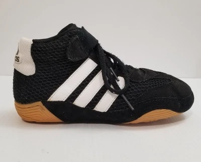 Adidas Mat Hog Wrestling Shoes Boys Sz 1.5 Youth Black White Mesh Lace Up 116379 - Image 1 of 4