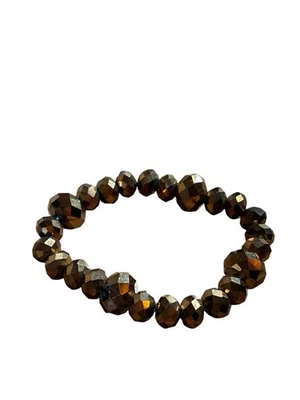 Bronze Color Brown Faceted Glass Bead Stretchy Bracelet 6 inches Unstretched - Image 1 of 3