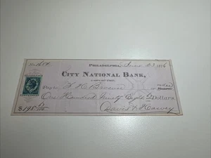R152a - City National Bank - Bank Check - Philadelphia PA - 1876 - Picture 1 of 1