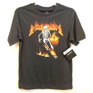 Halloween Skeleton Fire T-Shirt Tee Shirt Short Sleeve Boys Size Medium 8 - Picture 1 of 5