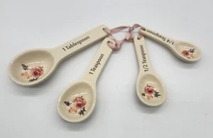 Ceramic Decorative Ivory and Floral Nesting Measuring Spoon Set - Picture 1 of 6