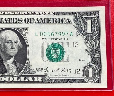 1969D $1 DOLLAR BILL ( San Francisco L) Block L-A. UNCIRCULATED - Image 1 of 3