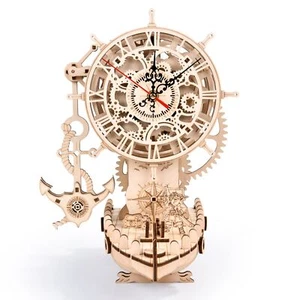 3D Wooden DlY Pirate Ship Clock Building Model Kit Assembly Puzzle Home Decor - Picture 1 of 8