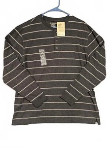St. John's Bay Men's Sueded Jersey Long Sleeve Henley Shirt - Gray Stripes Large - Picture 1 of 9