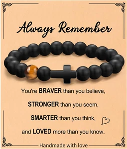 Cross Bracelet for Men, Valentines Day Gifts for Him Christian Gifts for Man Dad - Picture 1 of 11