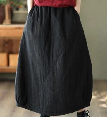 Winter Womens Quilted A-Line Skirts Warm Thick Dress Retro Long Skirts Foto 1 de 4