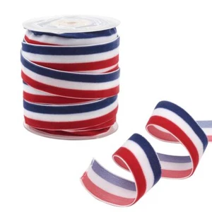 25 Yards Red White Blue Ribbon Wired 4th of July Single Face Vertical Stripe ... - Picture 1 of 5