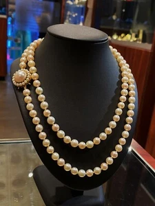 7.5mm South Sea Pearl Opera Length 91cm Necklace, 9K Gold Mabe Pearl Clasp - Picture 1 of 9