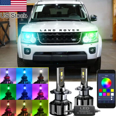 2pcs H7 RGB LED Phone Bluetooth Control High Beam Headlight Bulb For Land Rover - Image 1 of 4
