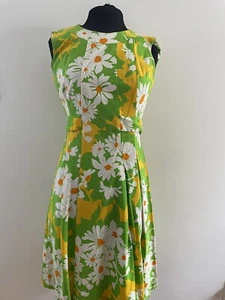 Vtg 60s Malia Mod Flower Power Cotton Hawaiian GoGo Dress Green/Yellow XS/S - Picture 1 of 9