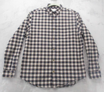 Old Navy Button Up Shirt Men's XLT Blue Beige White Geometric Plaid Cotton Blend - Image 1 of 4