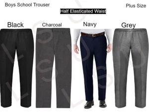 KIDS SCHOOL TROUSERS STURDY FIT PLUS SIZE HALF ELASTICATED 4/5Y UP TO 17Y - Picture 1 of 12