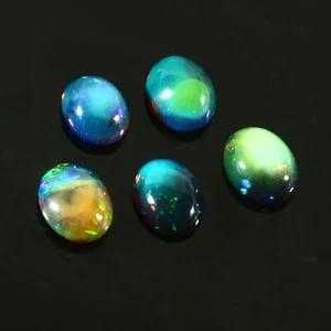 Großhandelspreis 5 blaue äthiopische Opal Cabochons, lose Opal Cabs, glatt oval - Bild 1 von 6