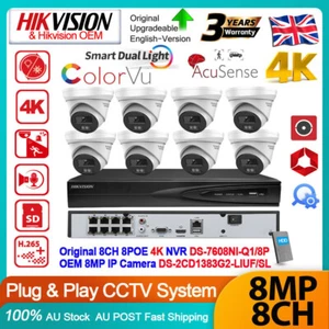 Hikvision 8CH 8POE 4K 8MP Dual Light ColorVu IP Camera 2Way Audio CCTV System - Picture 1 of 28