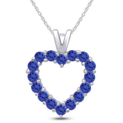 Collar colgante corazón tanzanita azul simulado de plata de ley Foto 1 de 4