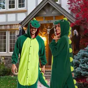 Dinosaur Costume Adult One Piece Cute Hooded Pajamas Halloween Cosplay Jumpsuit - Picture 1 of 22