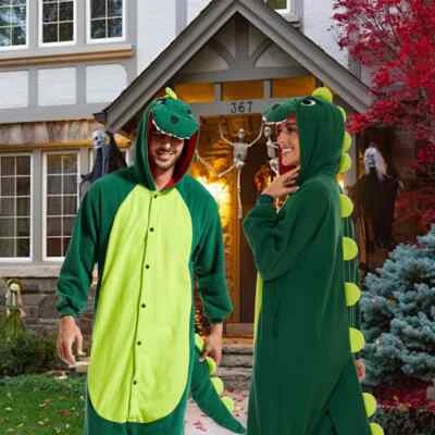 Dinosaur Costume Adult One Piece Cute Hooded Pajamas Halloween Cosplay Jumpsuit - Image 1 of 4