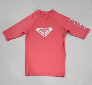 Roxy Girl's Whole Hearted Logo SS Rash Guard Swim Shirt Pink SMALL 8 8/S - Picture 1 of 5