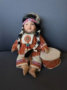 Vintage Golden Keepsakes Heirloom ? Indian Doll 10.5" W/Drum - Picture 1 of 11