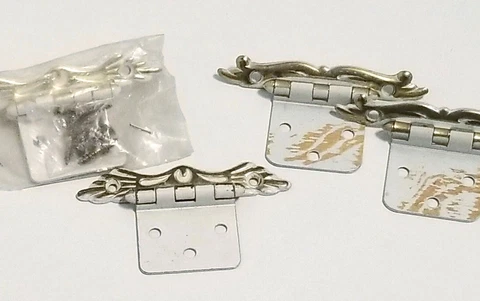 5 Reclaimed Vintage Cupboard Door Hinges Brass White Cover