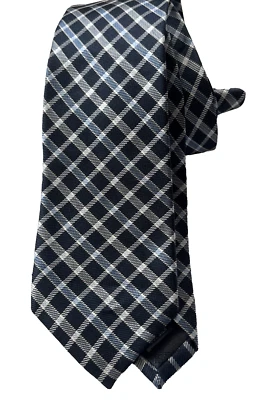 Corbata Lands' End 100 % seda para hombre azul oscuro a cuadros Xlong delgada 64x 2 3/4" Foto 1 de 4