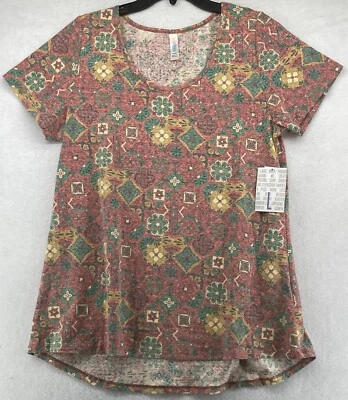 NWT LulaRoe Women's Short Sleeve Muted Pink & Green Patterned Top Large - Image 1 of 4