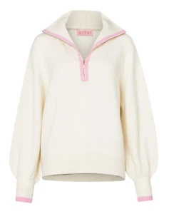 KITRI LORNA ALPACA MISCHUNG REISSVERSCHLUSS KRAGENPULLOVER IN ELFENBEIN GRÖSSE L * UVP £95 - Bild 1 von 6