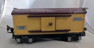Lionel Prewar O Gauge Tinplate Yellow & Brown 655 Box Car w/ Box SEE PICTURES - Picture 1 of 15