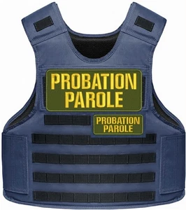 PROBATION PAROLE 2 EMB PATCHES 4X10 & 2X5 VELCR@ ON BACK GOLD ON OD GREEN - Picture 1 of 2