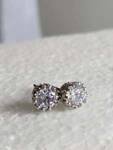 Sterling Silver Post Earrings 1/4" Crown Set With Clear CZS - Picture 1 of 7