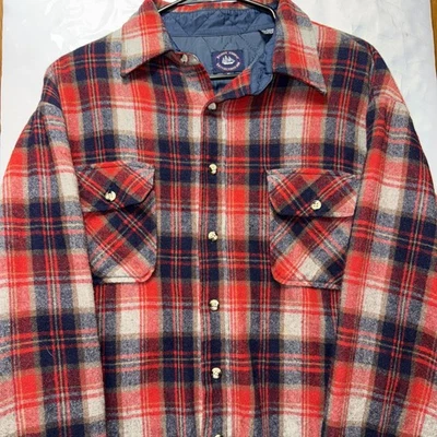 Boston Clipper Hombre XL Vintage Rojo y Azul Camisa a Cuadros Chaqueta con Forro Acolchado Foto 1 de 4