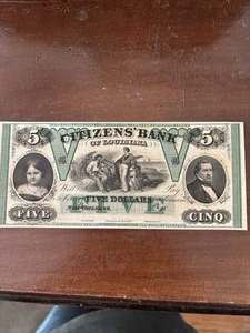 1800s $5 the Citizens' Bank of Louisiana New Orleans La Obsolete Uncirculated - Picture 1 of 4