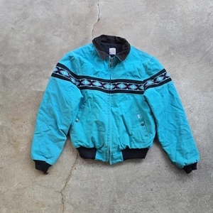 Vintage 90s Carhartt Santa Fe Teal Blue Aztec Quilt Lined Workwear Jacket JQ055 - Bild 1 von 7