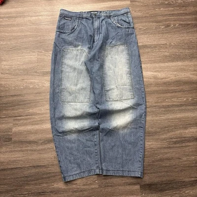 Jeans skatista vintage folgado estilo JNCO joelho duplo perna larga anos 2000 Y2K tamanho 42x33 - Imagem 1 de 4